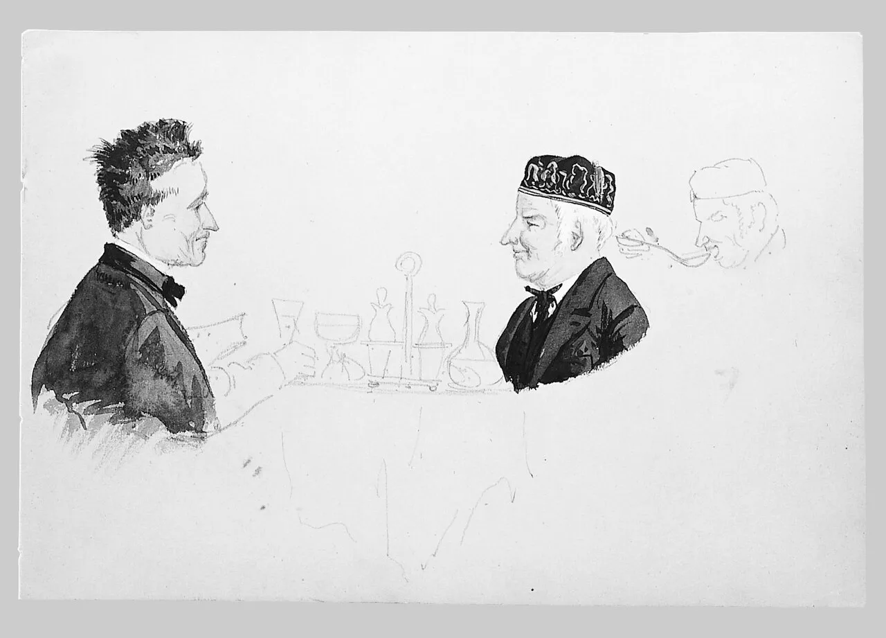Two Men at a Table, Man Eating (from Switzerland Sketchbook)