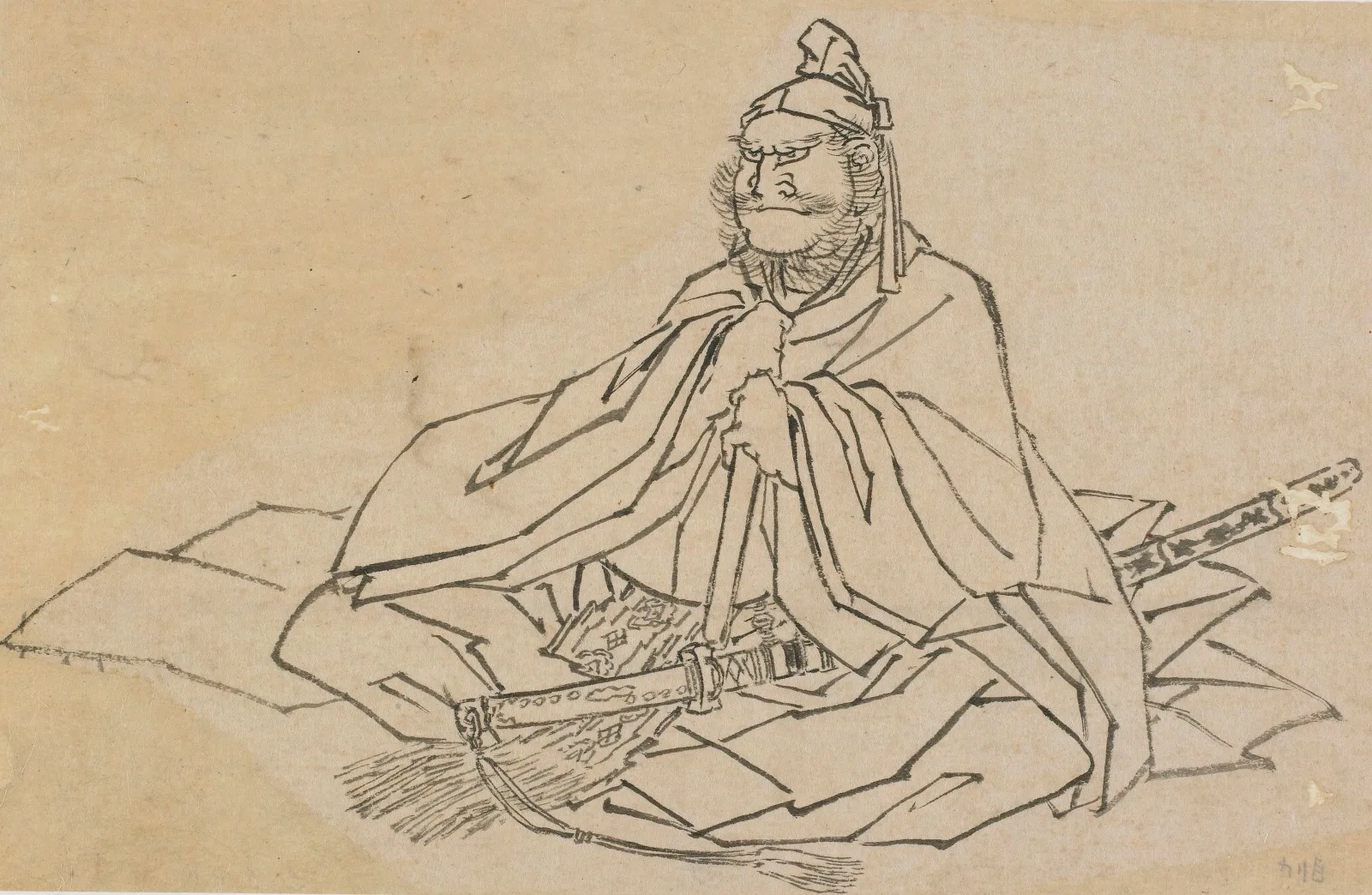 A Man sitting with large sword