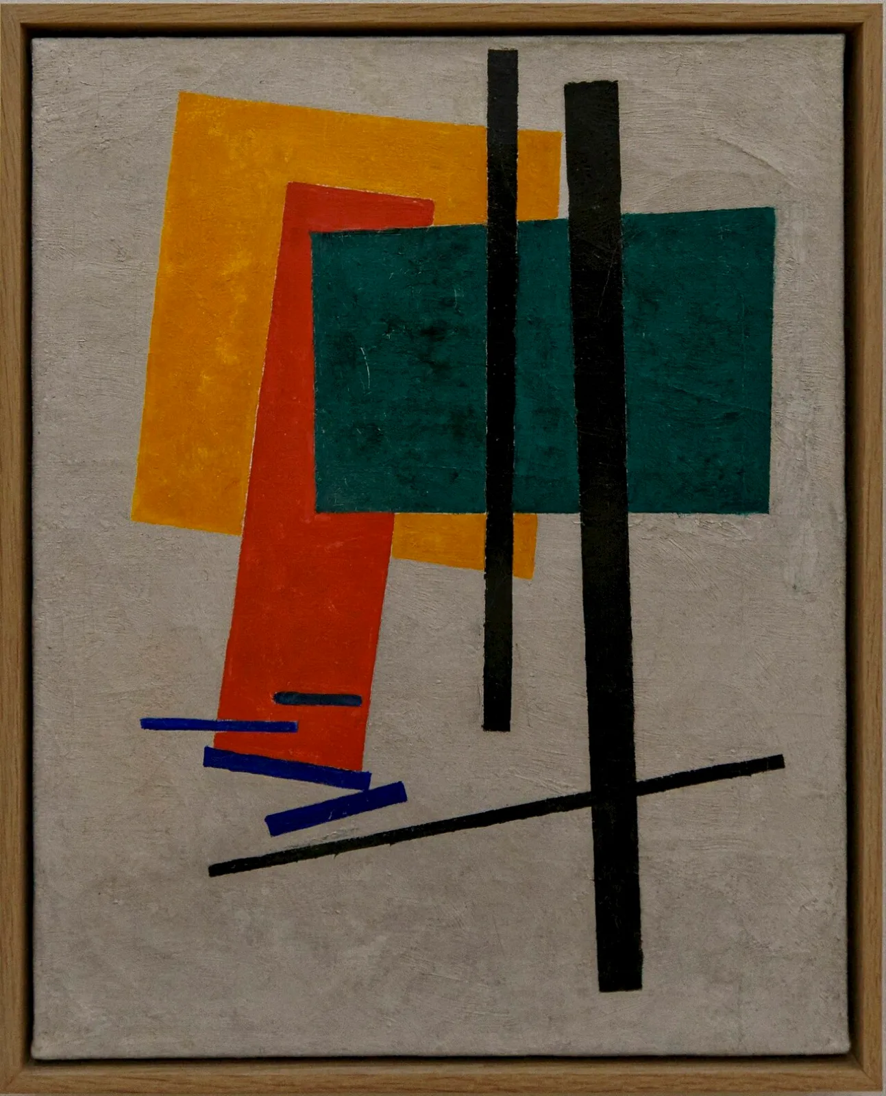 Suprematist composition with yellow, orange and green