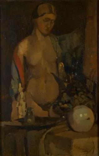 Standing female nude with still life