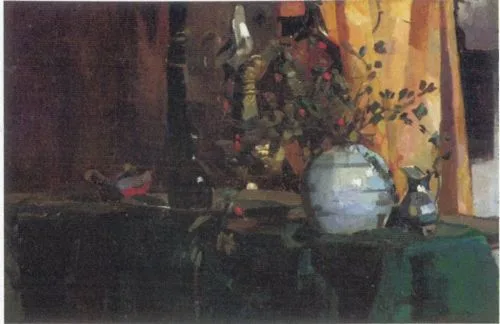 Still life with berries in ginger jar