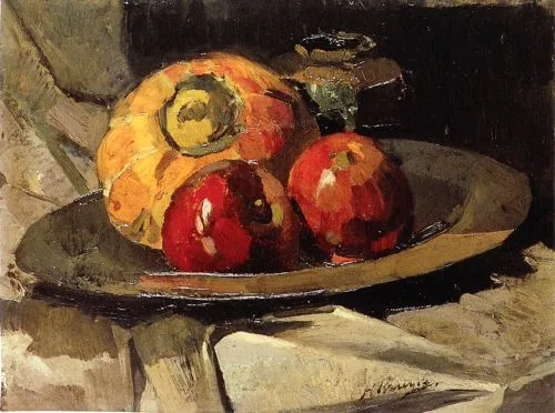 Still life with pumpkin and apples
