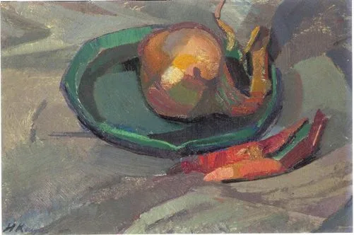 Still life with onion and chilli