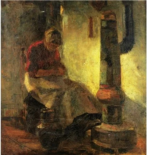Mending by the stove