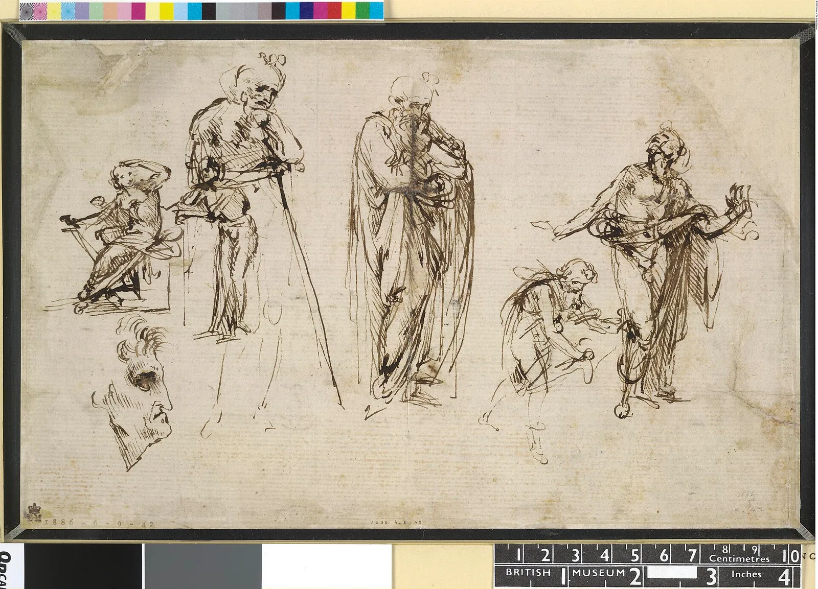 Figural Studies for the Adoration of the Magi and a Head in Profile