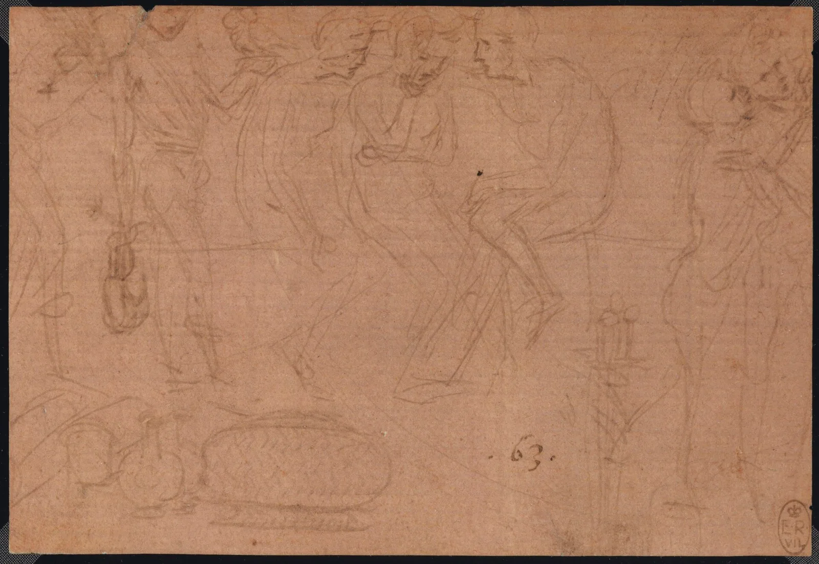 Drawing of a Group of Figures in Conversation