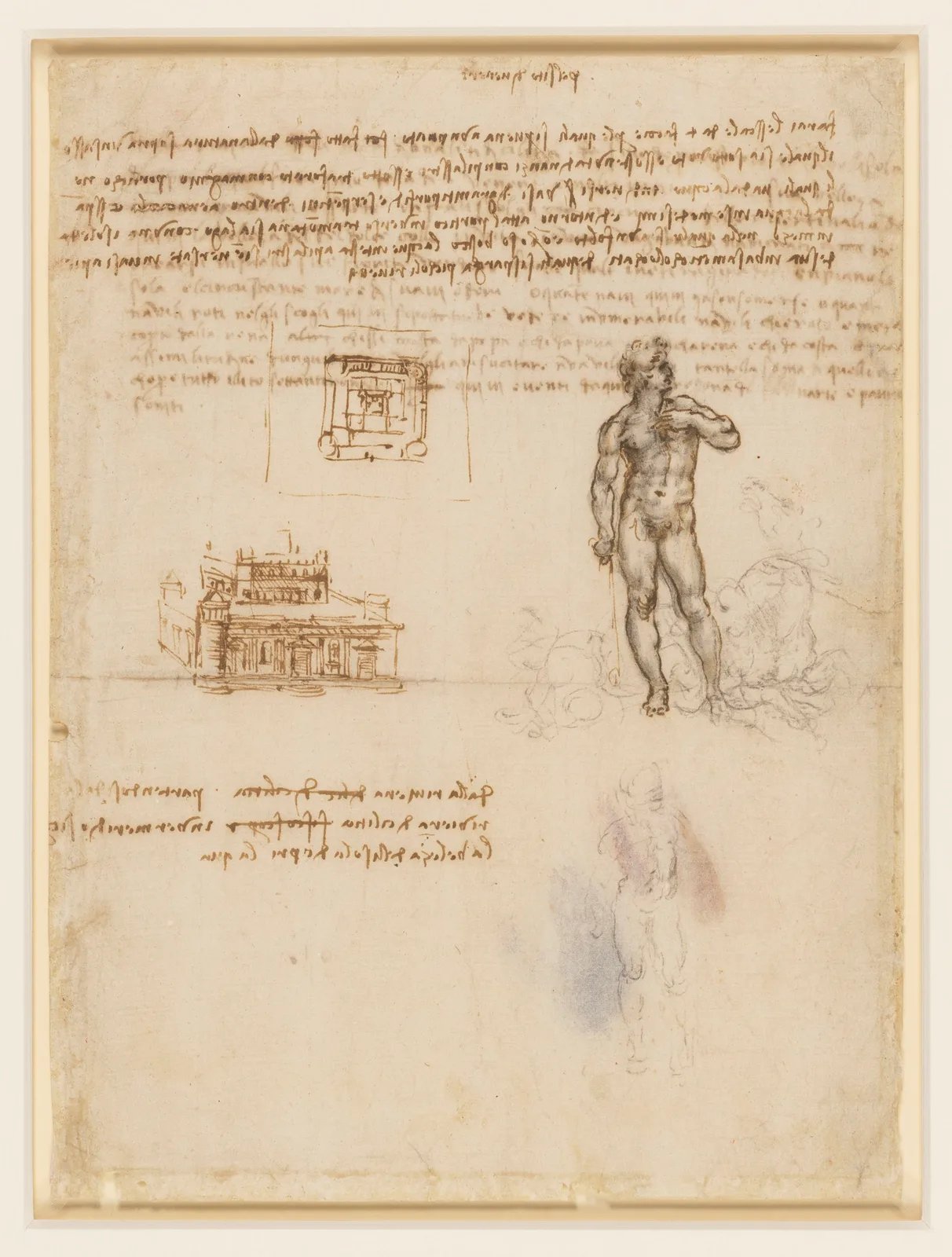 Drawing after Michelangelo's David and Architectural Sketches