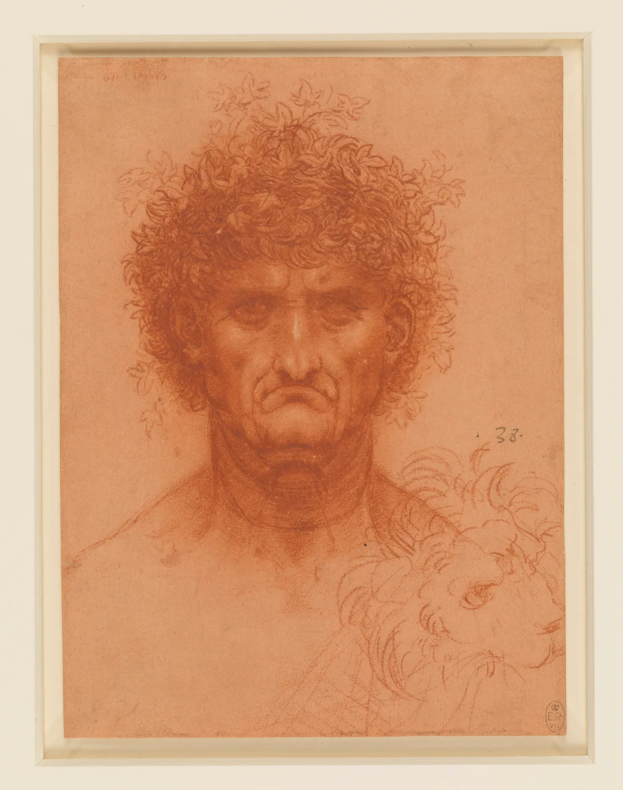 Character Head of an Older Man and Sketch of a Lion's Head