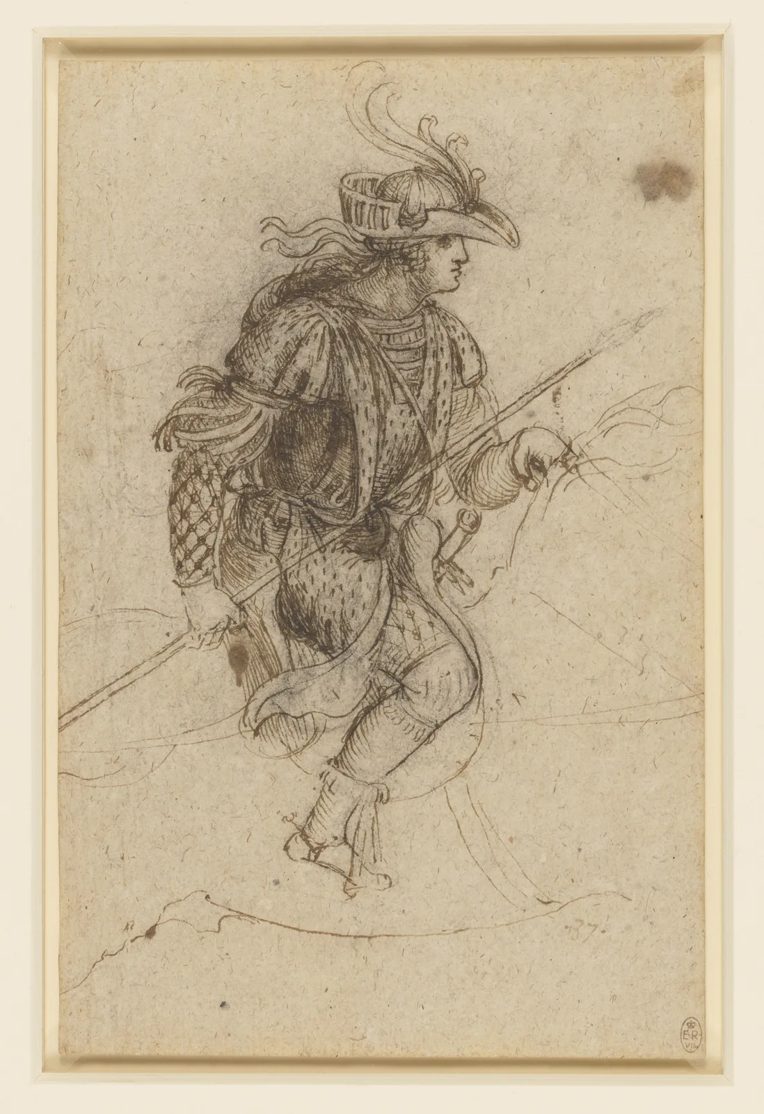 Drawing of a Young Man in Costume on the Back of a Horse