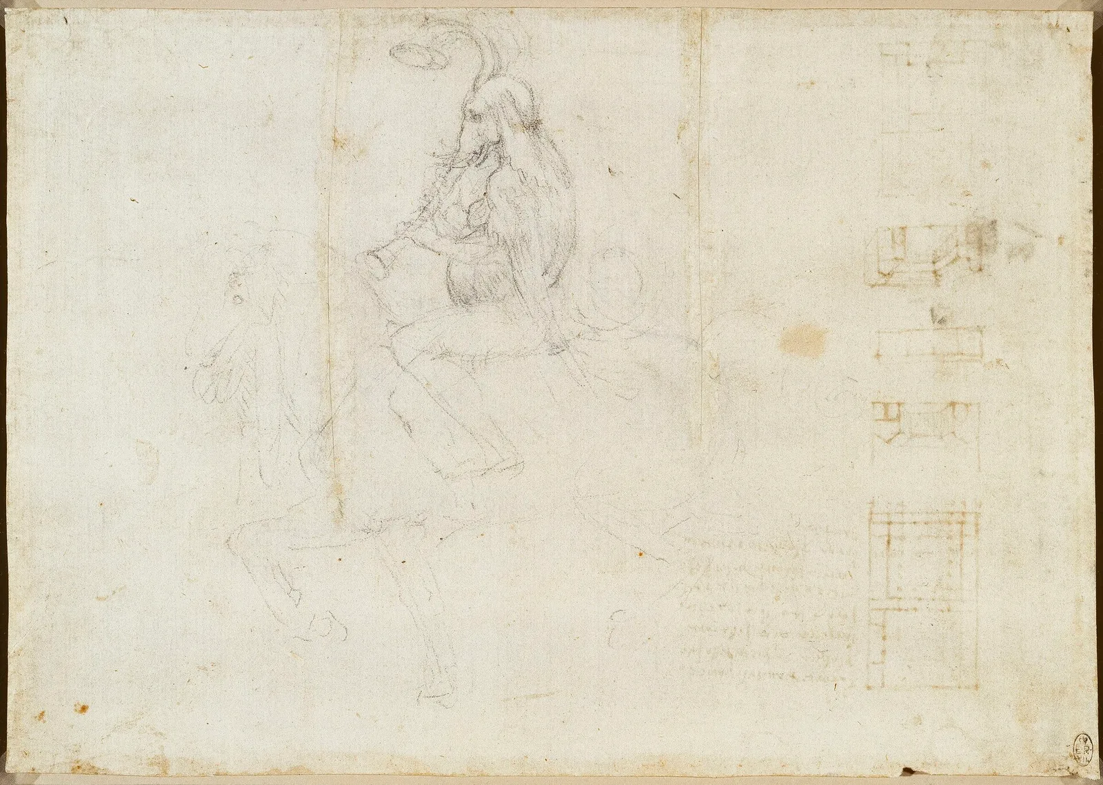 Drawing of a Rider whose Upper Body is disguised as Bagpipes