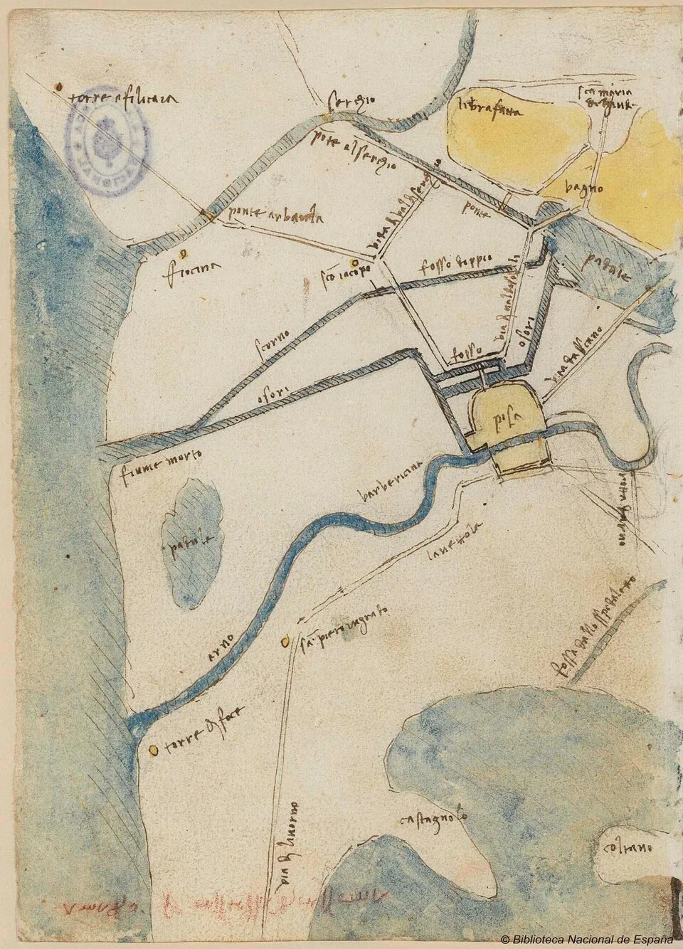 Cartographic Study of the Canal Network branching off from the Arno River, around Pisa (Zöllner 471a)