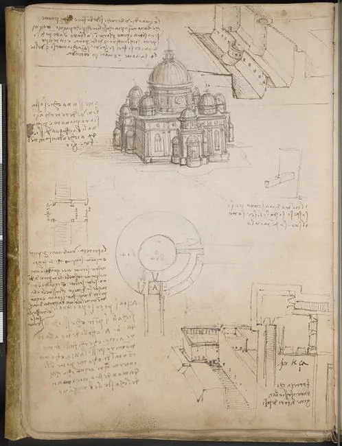 Studies for a Building on a Centralized Plan and Sketches of a Fortress (Zöllner 490a)