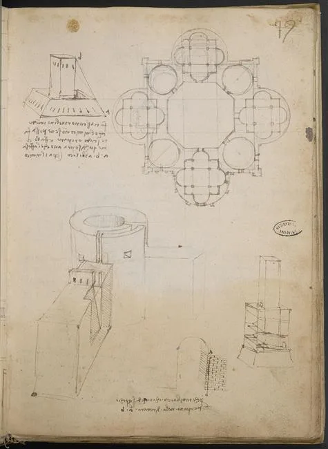 Studies for a Building on a Centralized Plan and Sketches of a Fortress (Zöllner 490b)