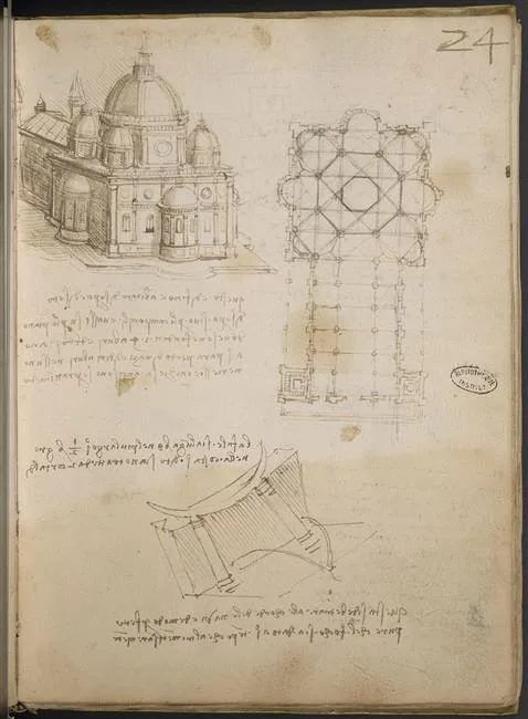 Ground Plan and Perspective Elevation of a Centralized Building and other Architectural Studies