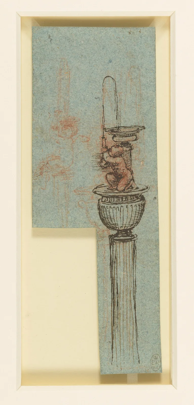Fountain, consisting of a Column topped with a Stone Vase crowned by a Naked Figure and Water Basin