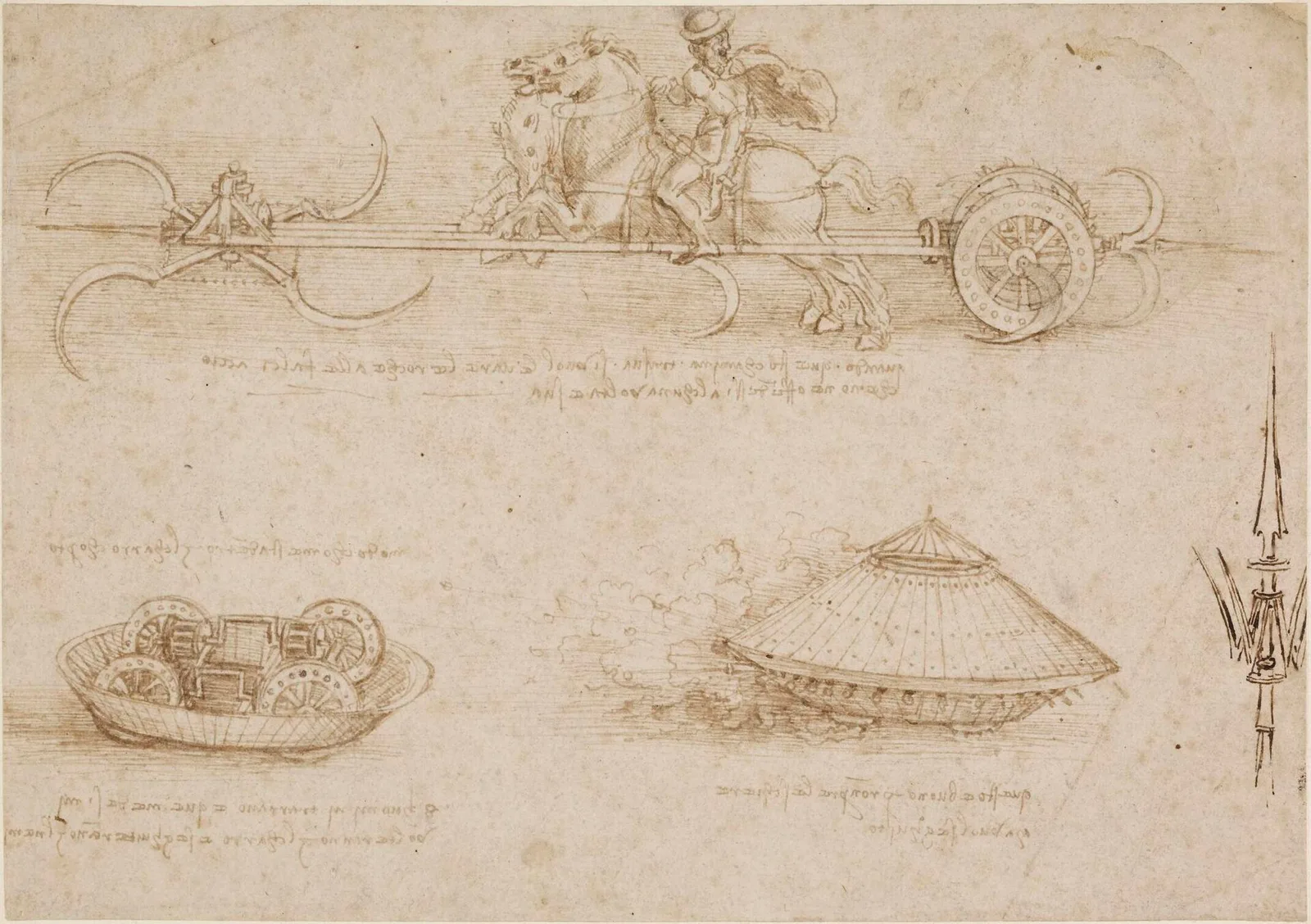 Design for a Scythed Chariot and Armoured Car (?)