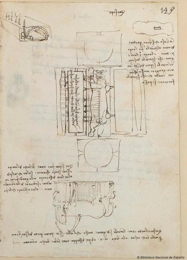 Sketch of the Casting Pit for the Sforza Horse seen from above (top) and the side (bottom)
