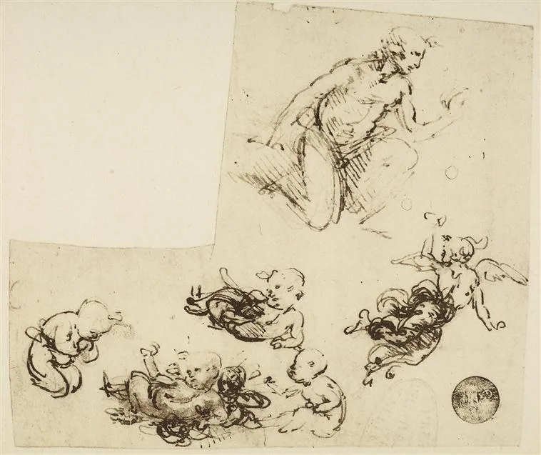 Figural Studies for the Adoration of the Magi (Sketches for a Christ Child and Studies of a Kneeling and Flying Angel)