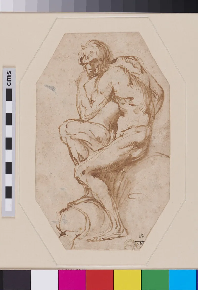 Nude seated River God