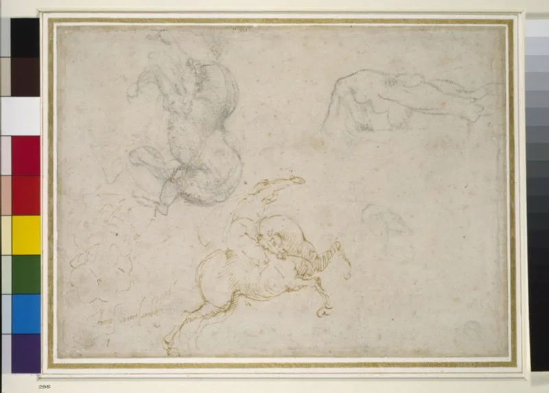 A horseman charging and other studies, possible study for the Battle of Cascina