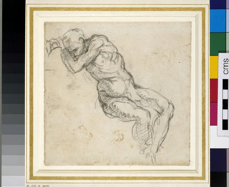 Sketchbook sheet for the Ancestors of Christ in the Sistine Ceiling sleeping figure
