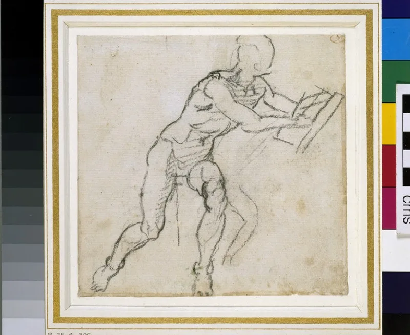 Sketchbook sheet for the Ancestors of Christ in the Sistine Ceiling man with a book