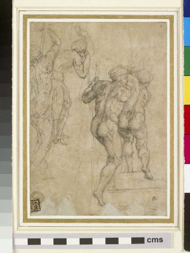 Two Soldiers seen from behind in variant Poses (studies for the Roman soldiers at lower left in the Crucifixion of Saint Peter)