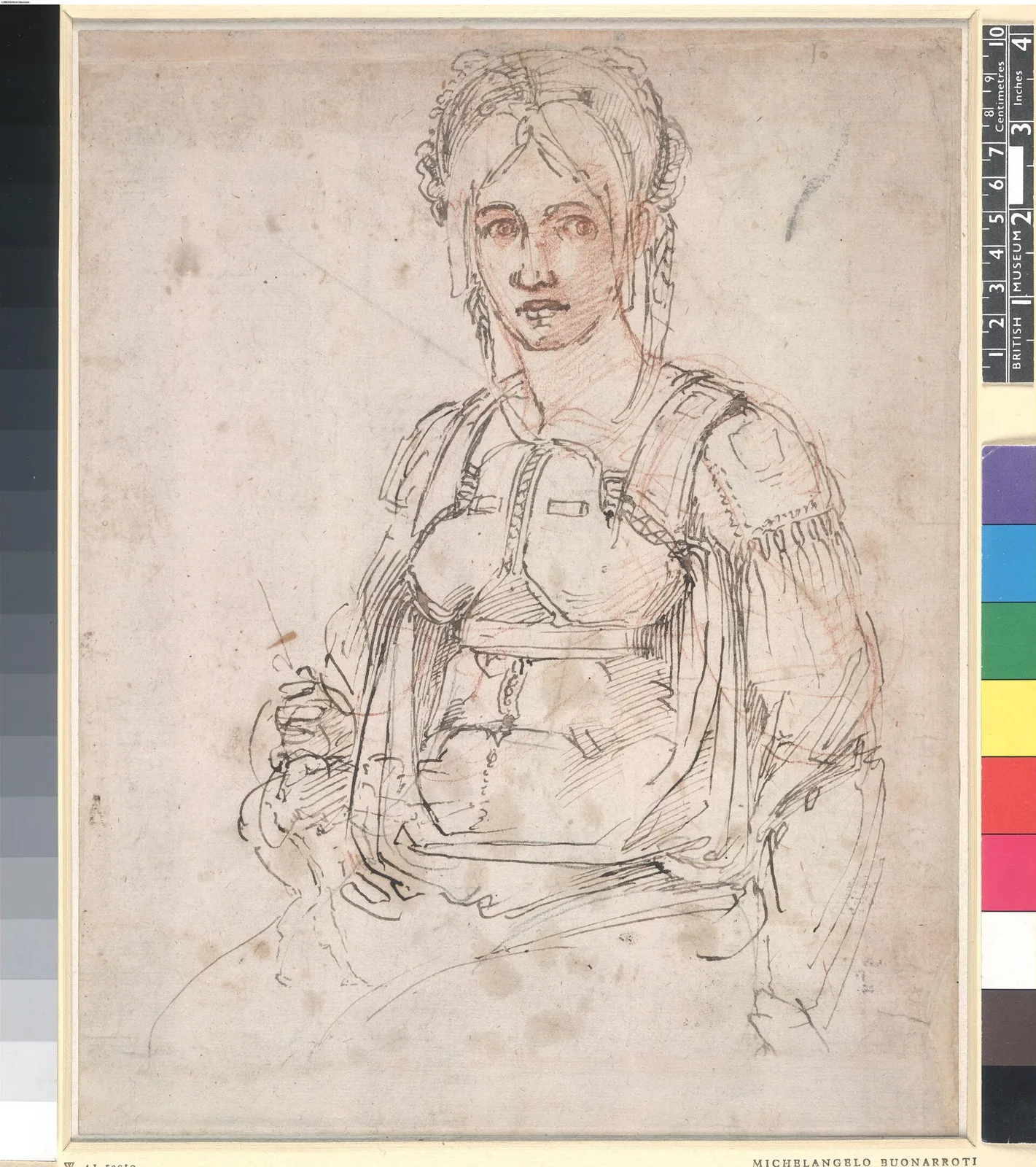 HL figure of a woman seated slightly to l., looking to front
