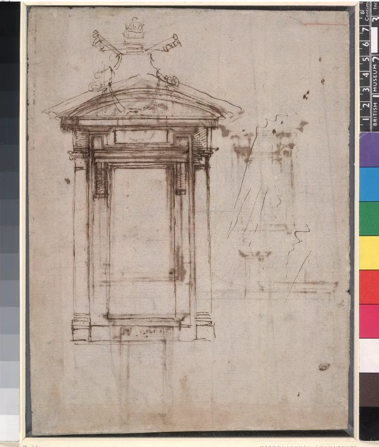 Study for a door with the papal arms above the pediment (for the Biblioteca Laurenziana, San Lorenzo, Florence)
