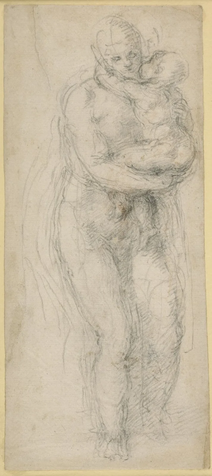 The Virgin and Christ Child; the Virgin, nude, holding the Child in her arms