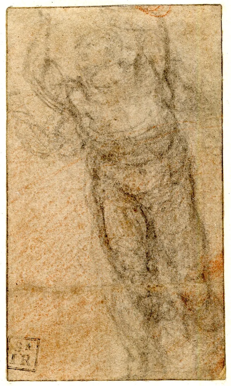 A nude man in violent motion