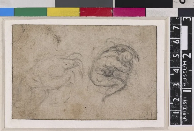 Two variant studies of a sleeping figure in profile to r