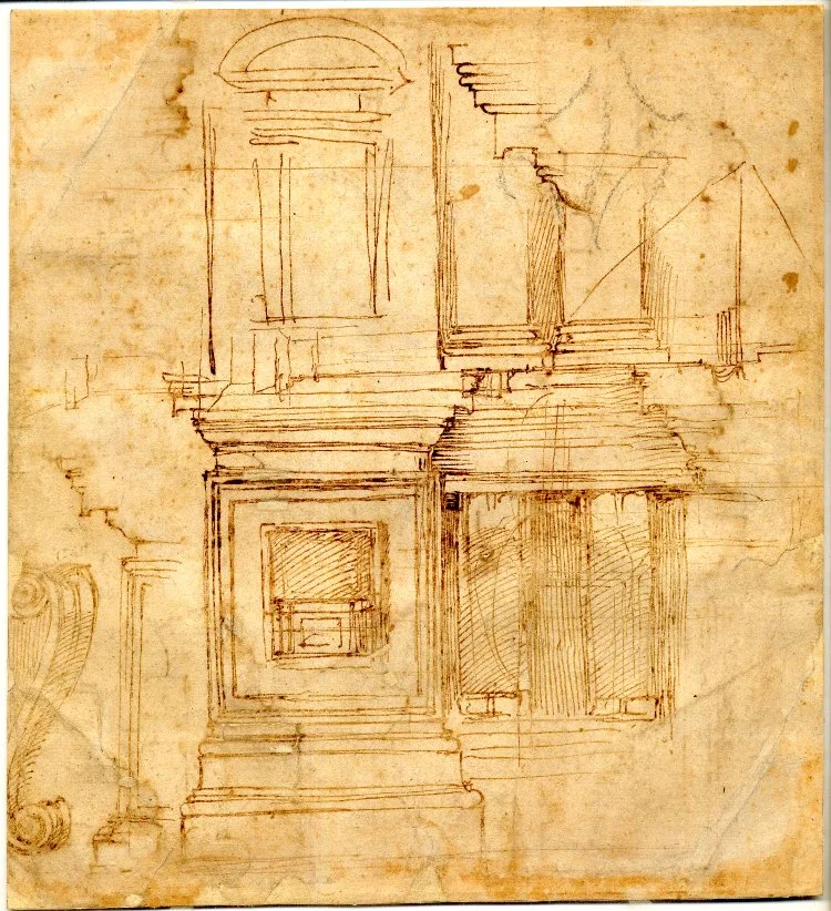 Studies for an elaborate wall composition (for the vestibule of the Biblioteca Laurenziana, Florence)