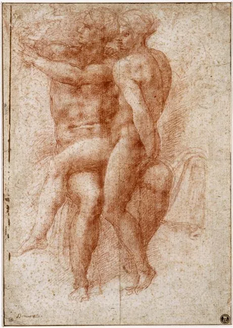 Une femme nue assise sur les genoux d'un homme nu assis Adam et Eve, NI1660;AI123