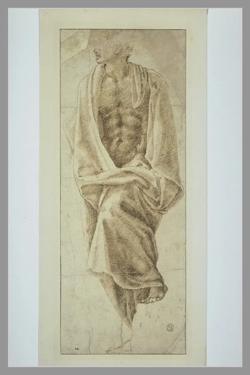 Etude d'homme debout de face, à demi drapé