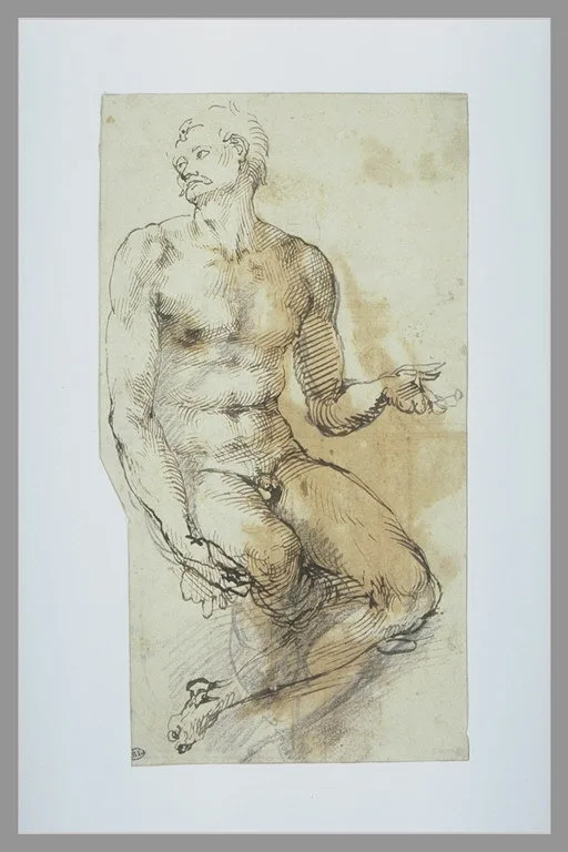 Homme nu, assis