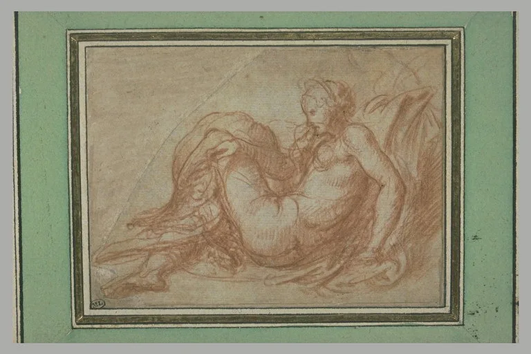 ALLEGRI Antonio - Figure de femme assise, de profil étude pour Leda et le cygne