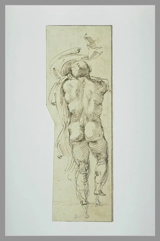 Homme nu, vu de dos, courant