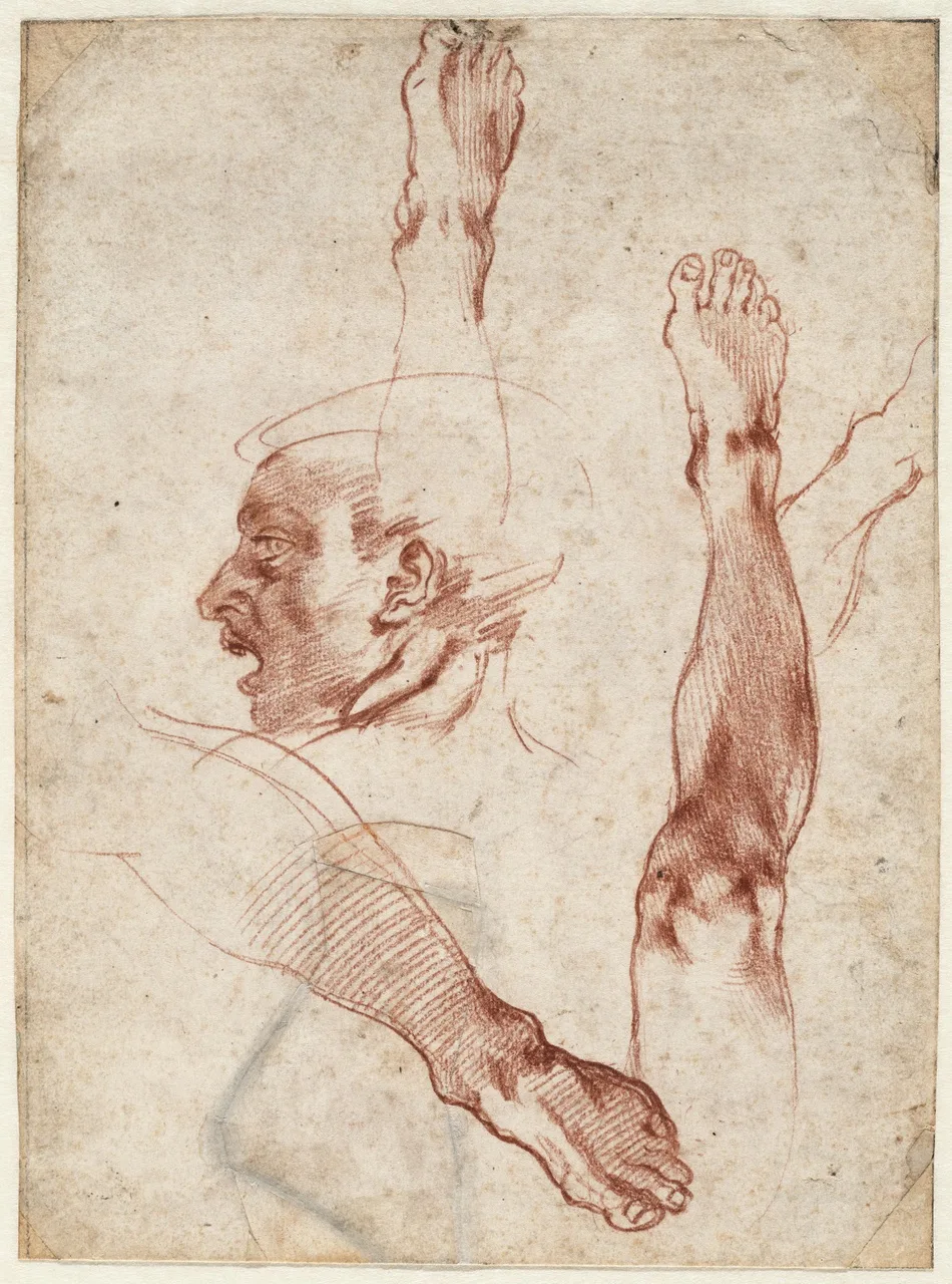 Study of a male head and figure studies for the Sistine