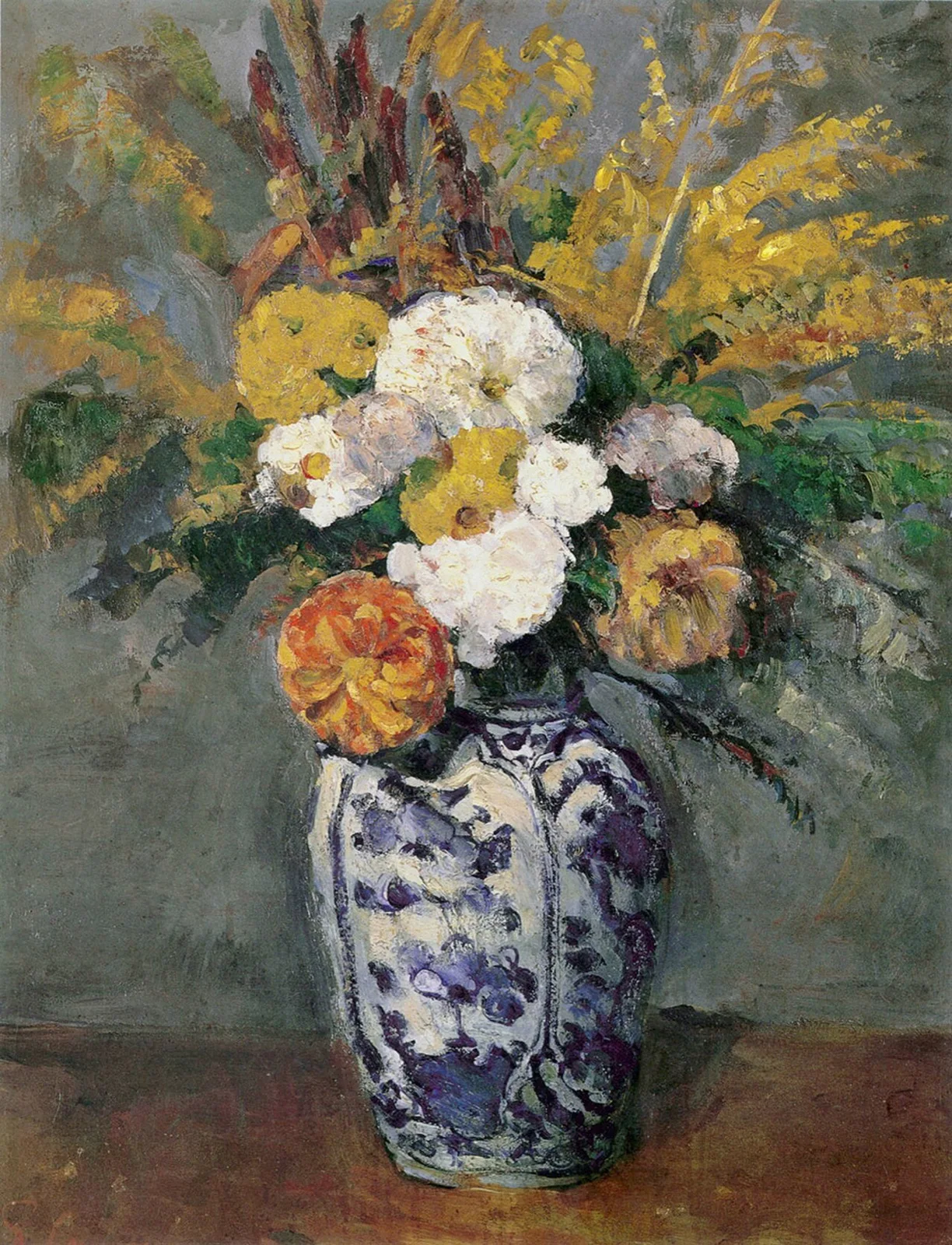 Dahlias in a Delft vase