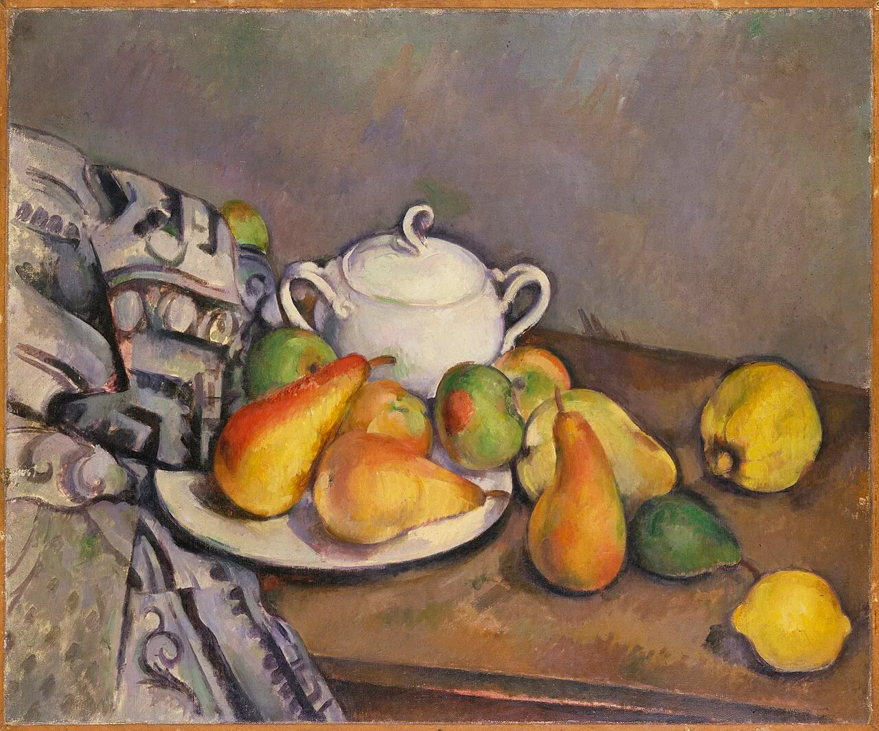 Sugar Bowl, Pears, and Tablecloth