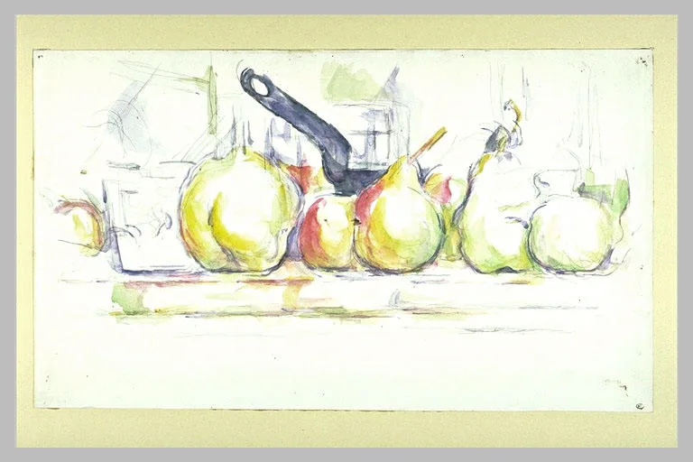 Nature morte: Pommes, poires, et casserole
