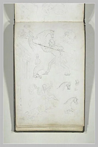 Feuille d'études de personnages et de chevaux
