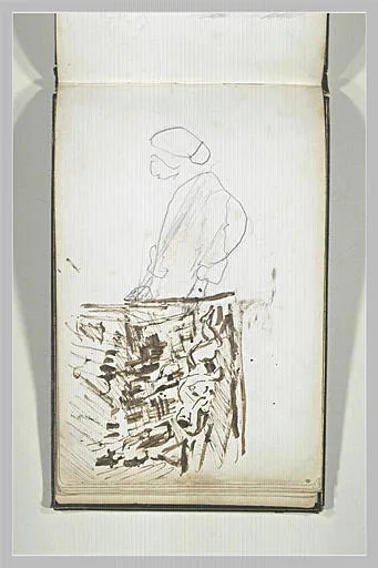 Silhouette d'un personnage, et scène de genre