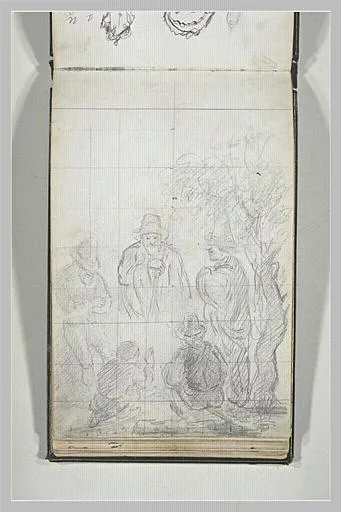 Cinq personnages auprès d'un arbre