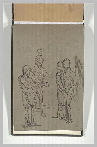 Scène, avec cinq personnages