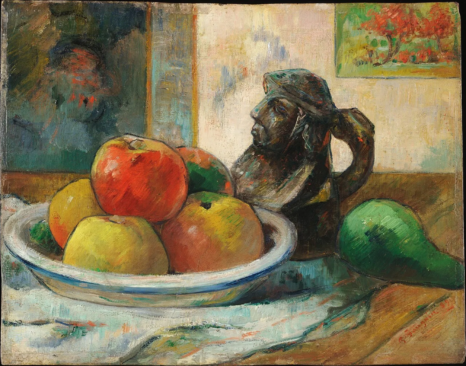 Still Life with Apples, a Pear, and a Ceramic Portrait Jug
