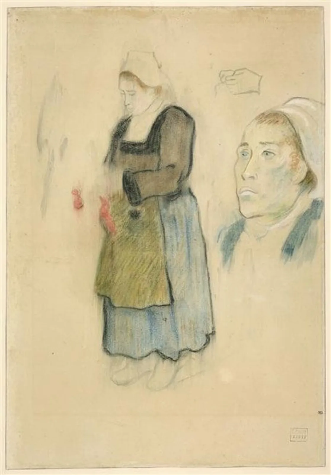 Feuille d'études d'une paysanne bretonne et de la tête