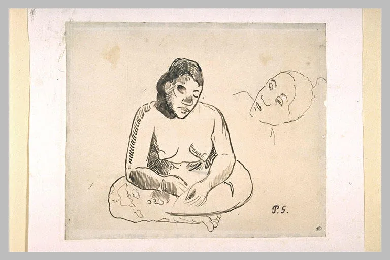Femme nue assise et étude de tête