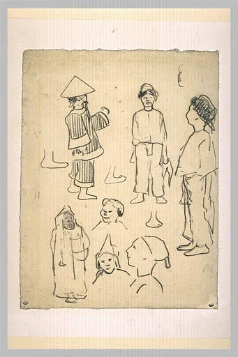 Etudes de personnages; des annamites; des pieds et des têtes de profil